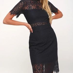 LuLus Navy Lace Midi Dress-Small